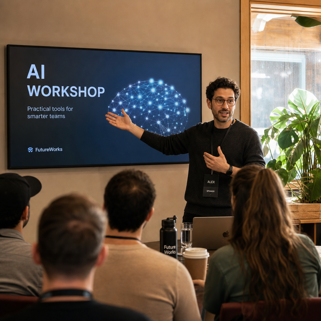 Speaker presenting at an AI workshop